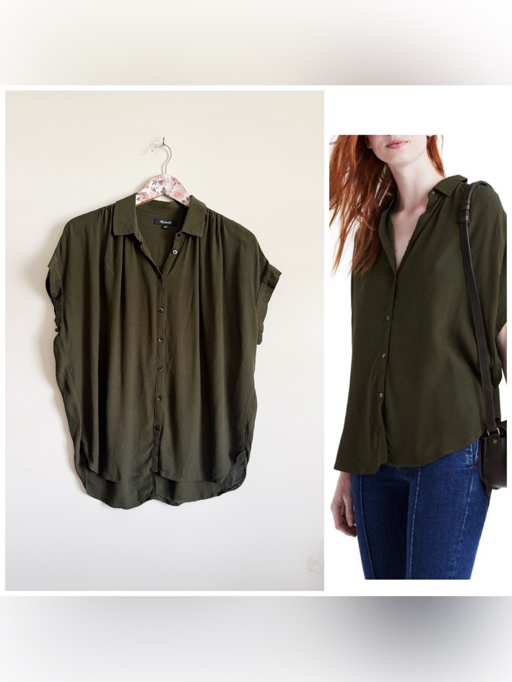 MADEWELL Central Drapey Button Down Green Blouse Top Small